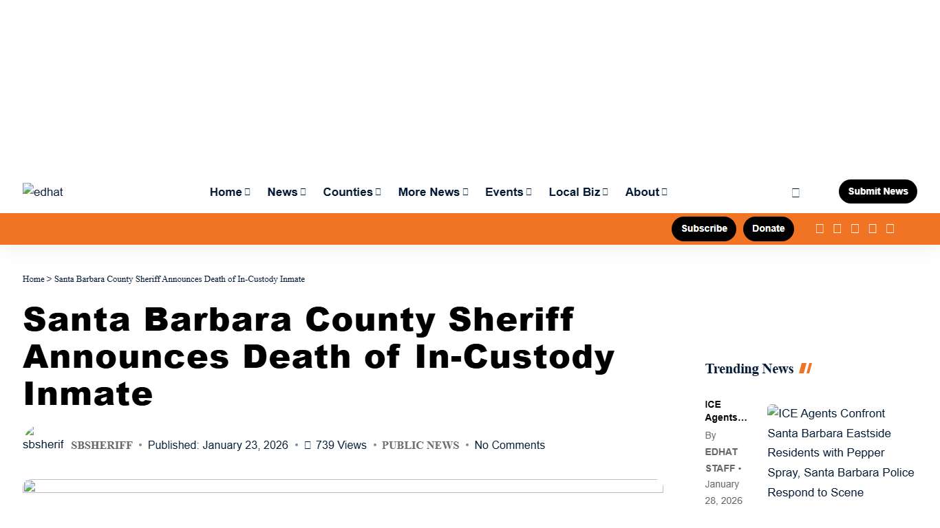 Santa Barbara County Sheriff Announces Death of In-Custody Inmate - edhat