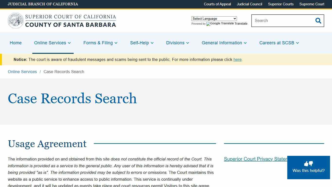 Case Records Search Superior Court of California County of Santa Barbara